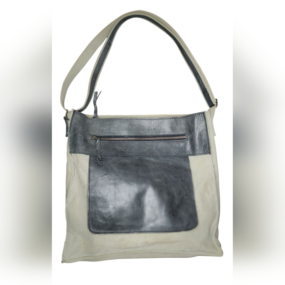 Vintage Addiction Ash Grey/Black Canvas & Leather Crossbody - Picture 3 of 8